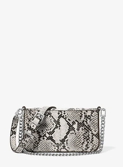 Michael Kors Bryant Small Snake Embossed Leather Convertible Pochette In Gold