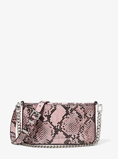 Michael Kors Bryant Small Snake Embossed Leather Convertible Pochette In Burgundy