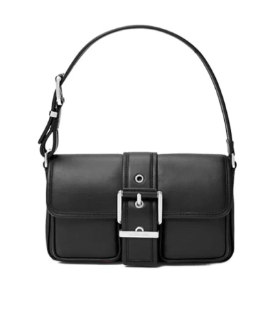Michael Kors Buckled Leather Shoulder Bag In Black