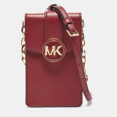 Pre-owned Michael Kors Burgundy Leather Carmen Smartphone Crossbody Bag