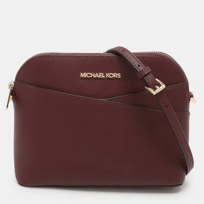 Pre-owned Michael Kors Burgundy Leather Medium Jet Set Travel Dome Crossbody Bag