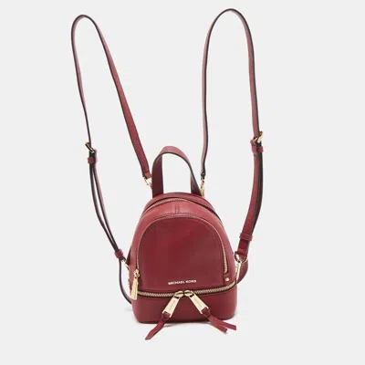 Michael Kors Burgundy Leather Mini Rhea Backpack In Red