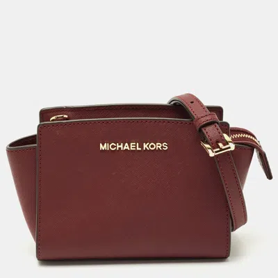 Pre-owned Michael Kors Burgundy Saffiano Leather Mini Selma Crossbody Bag