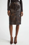 Michael Kors Collection Cargo Leather Pencil Skirt In Brown