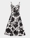 Michael Kors Collection Abstract Floral Print Dance Bustier Dress In Blackoptw