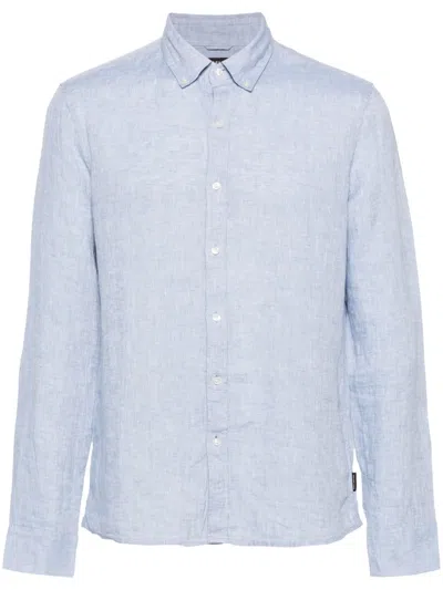 Michael Kors Button-down Collar Linen Shirt In Blue