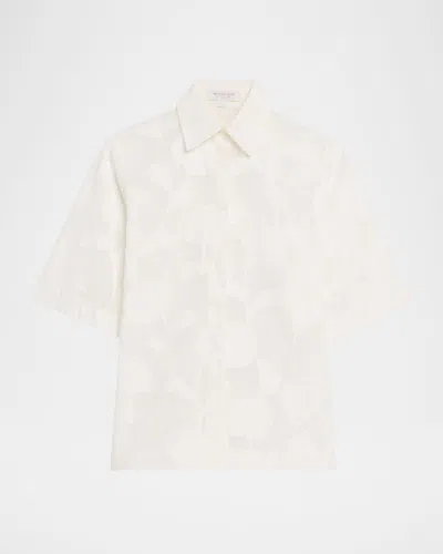Michael Kors Button-down Floral Burnout Cotton Shirt In White