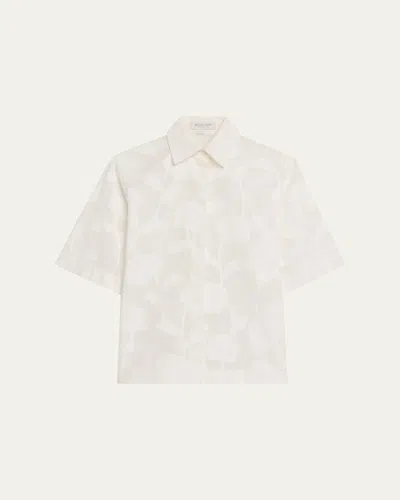 Michael Kors Collection Floral Cotton Jacquard Button-up Shirt In White