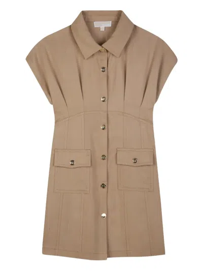 Michael Kors Kids' Buttoned Patch-pocket Dress In Brown