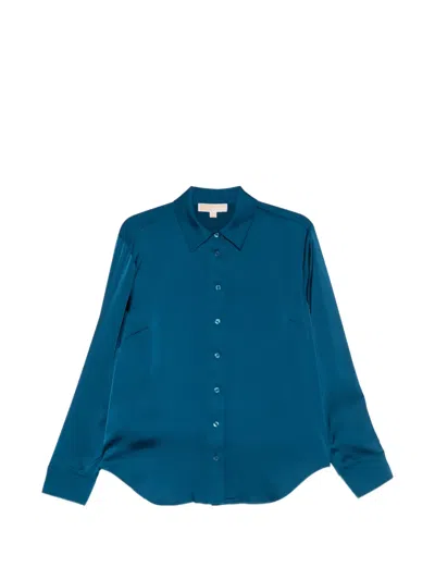 Michael Kors Long-sleeved Curved Hem Shirt In Blue