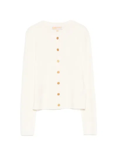 Michael Kors Button-up Ribbed Cardigan In Neutral