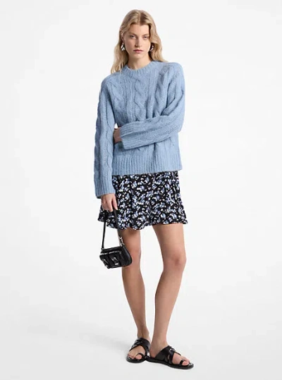 Michael Kors Cable Knit Nylon And Alpaca Blend Sweater In Blue