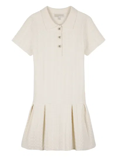 Michael Kors Kids' Cable-knit Pleated Polo Dress In Neutral
