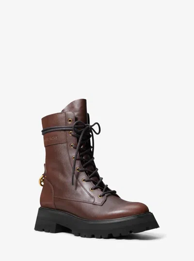 Michael Kors Caleb Burnished Leather Combat Boot In Brown