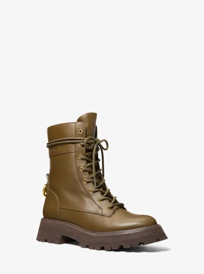 Michael Kors Caleb Leather Combat Boot In Green