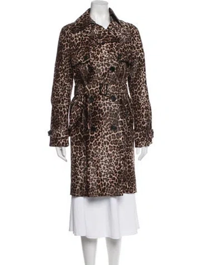 Pre-owned Michael Kors Calf Leather Animal Print Faux Fur Coat In Brown