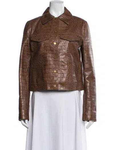 Pre-owned Michael Kors Calf Leather Biker Jacket In Brown