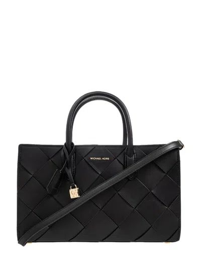 Michael Kors Calf Leather In Black With Adjustable Detachable Shoulder Strap In Nero