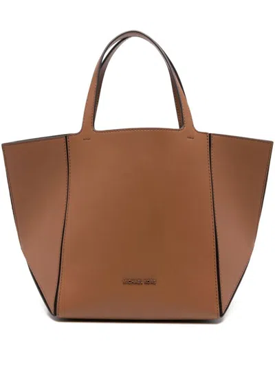 Michael Kors Calf Leather Tote Bag In Brown In Beige