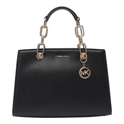 Michael Kors Calf Leather Tote Bag With Logo Charm In Black