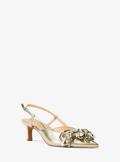 Michael Kors Callie Metallic Embellished Kitten Pump In Gold