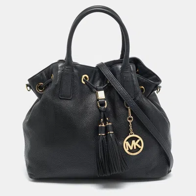 Pre-owned Michael Kors Camden Drawstring Black Leather Shoulder Bag