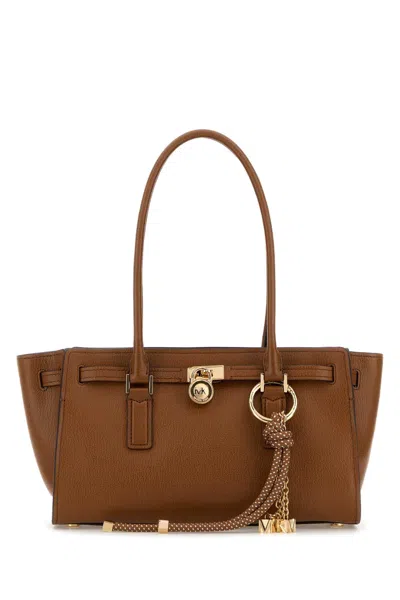 Michael Kors Camel Leather Hamilton Shopping Bag In Brown