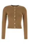 Michael Kors Crew Neck Wool Blend Cardigan In Darkcamel