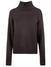 Michael Kors Camel Wool Turtleneck Sweater With Ribbed Details In Black