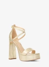 Michael Kors Cami Crackled Metallic Leather Platform Sandal In Gold