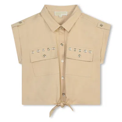 Michael Kors Kids' Eyelet-detail Cotton Cropped Shirt In Beige