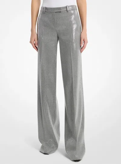 Michael Kors Camilla Sequin Wool Blend Wide-leg Trousers In Grey In Gray