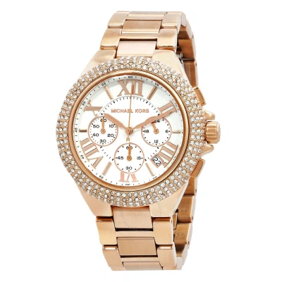 Michael Kors Camille Chronograph Quartz Crystal White Dial Ladies Watch Mk6995 In Gold Tone / Rose / Rose Gold Tone / White