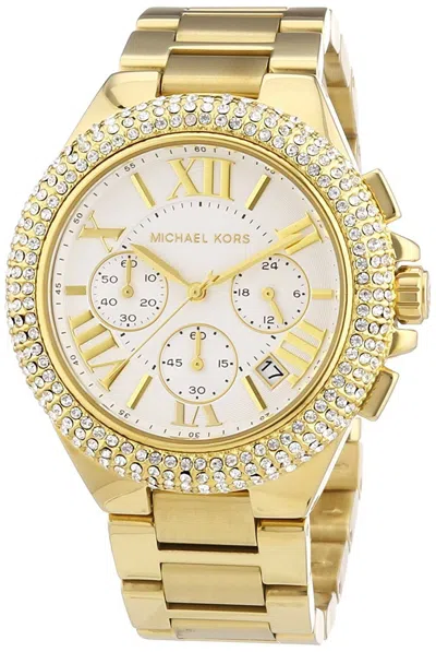 Pre-owned Michael Kors Camille Gold,pave Crystals Covered Bracelet Chrono Watch Mk5756