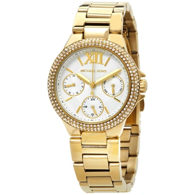 Michael Kors Camille Quartz Crystal White Dial Ladies Watch Mk6844 In Gold Tone / White