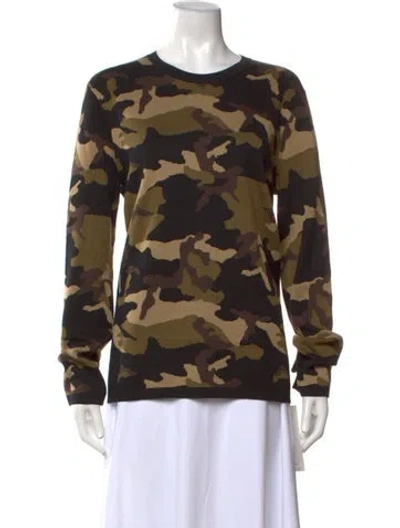 Pre-owned Michael Kors Camouflage Print Crew Neck Sweater In Green