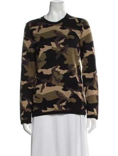 Pre-owned Michael Kors Camouflage Print Crew Neck Sweater In Green