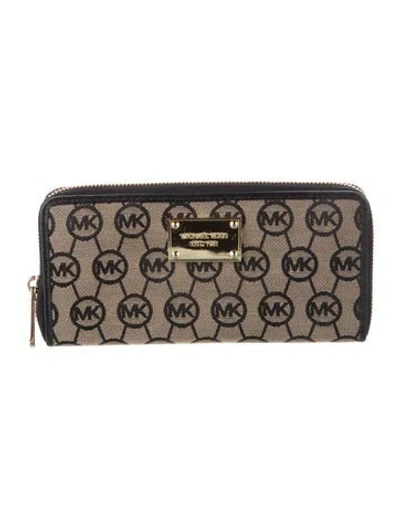 Pre-owned Michael Kors Canvas Graphic Print Continental Wallet In Black/brown