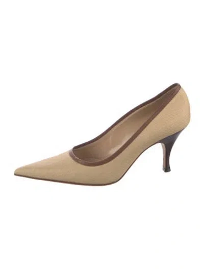 Pre-owned Michael Kors Canvas Leather Trim Embellishment Pumps In Neutral