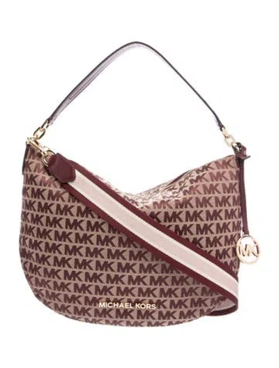 Pre-owned Michael Kors Canvas Shoulder Bag In Burgundy