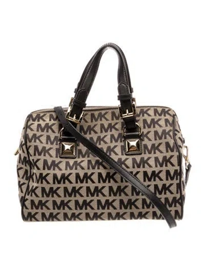 Pre-owned Michael Kors Canvas Top Handle Bag In Black