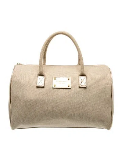 Pre-owned Michael Kors Canvas Top Handle Bag In Gold