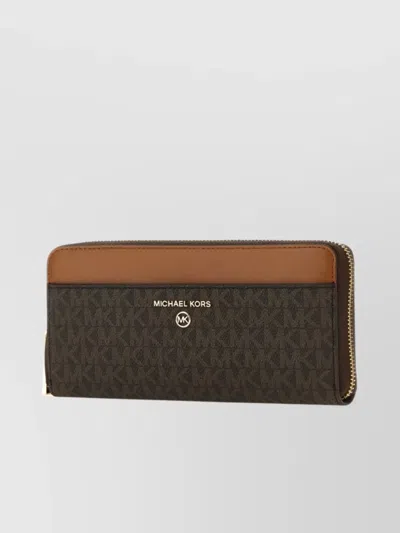 Michael Kors Canvas Wallet Featuring Leather Inserts In Brown