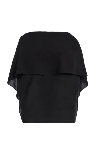 Michael Kors Cape-sleeve Fluid Wool Crepe Blouse In Black