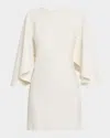 Michael Kors Cape-sleeve Stretch Wool Barathea Mini Dress In Neutral