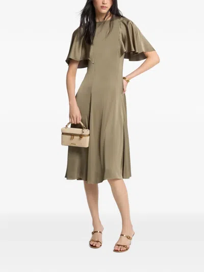 Michael Kors Cape-sleeve Midi Dress In Green