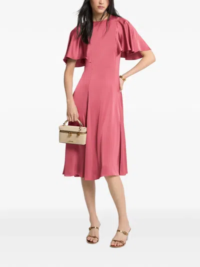 Michael Kors Cape-sleeve Midi Dress In Pink