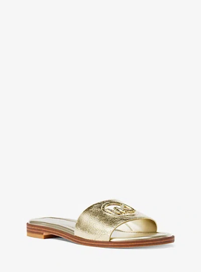 Michael Kors Carissa Crackled Metallic Slide Sandal In Gold
