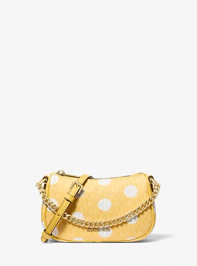 Michael Kors Carmela Small Polka Dot And Signature Logo Pochette In Yellow