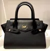 Michael Kors Carmen Black White Leather Medium Flap Satchel Shoulder Bag In Multi